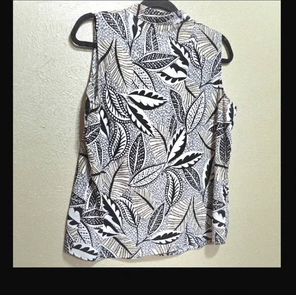 Calvin Klein Leaf Print Women's Top Fall Sleeveless Lightweight Office Career L - Picture 2 of 9